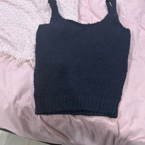 SKIMS Black Fuzzy Tank - Cropped Cozy Knit